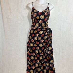 Betsey Johnson Vintage Milkmaid Dress Rose Print Wrap Side Tie Y2k Midi Dress M